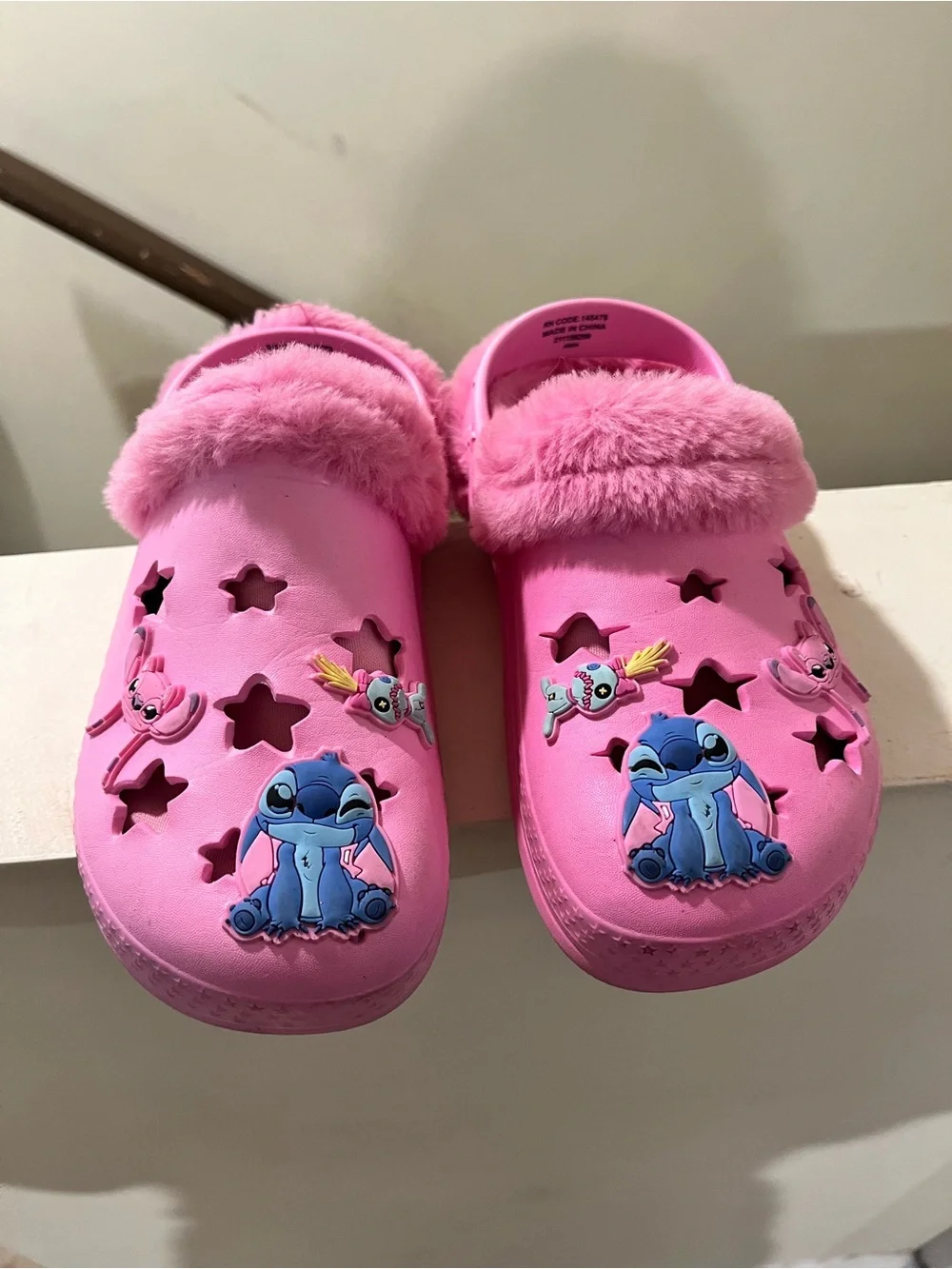 Disney Pink Lilo & Stitch Star Clog Slippers with Fuzzy Trim